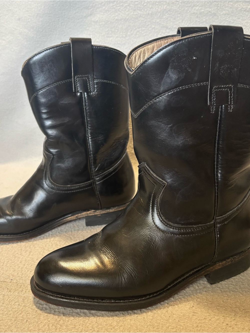 Boys size 3 Classic Black Leather Western Roper Boots